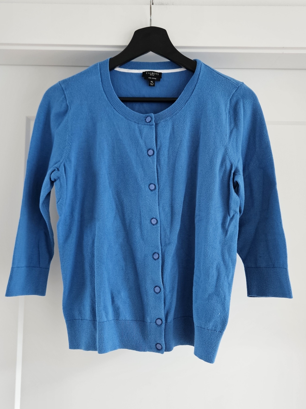 Talbots Bright Blue Button-Front Crewneck Cardigan Sz Mp
